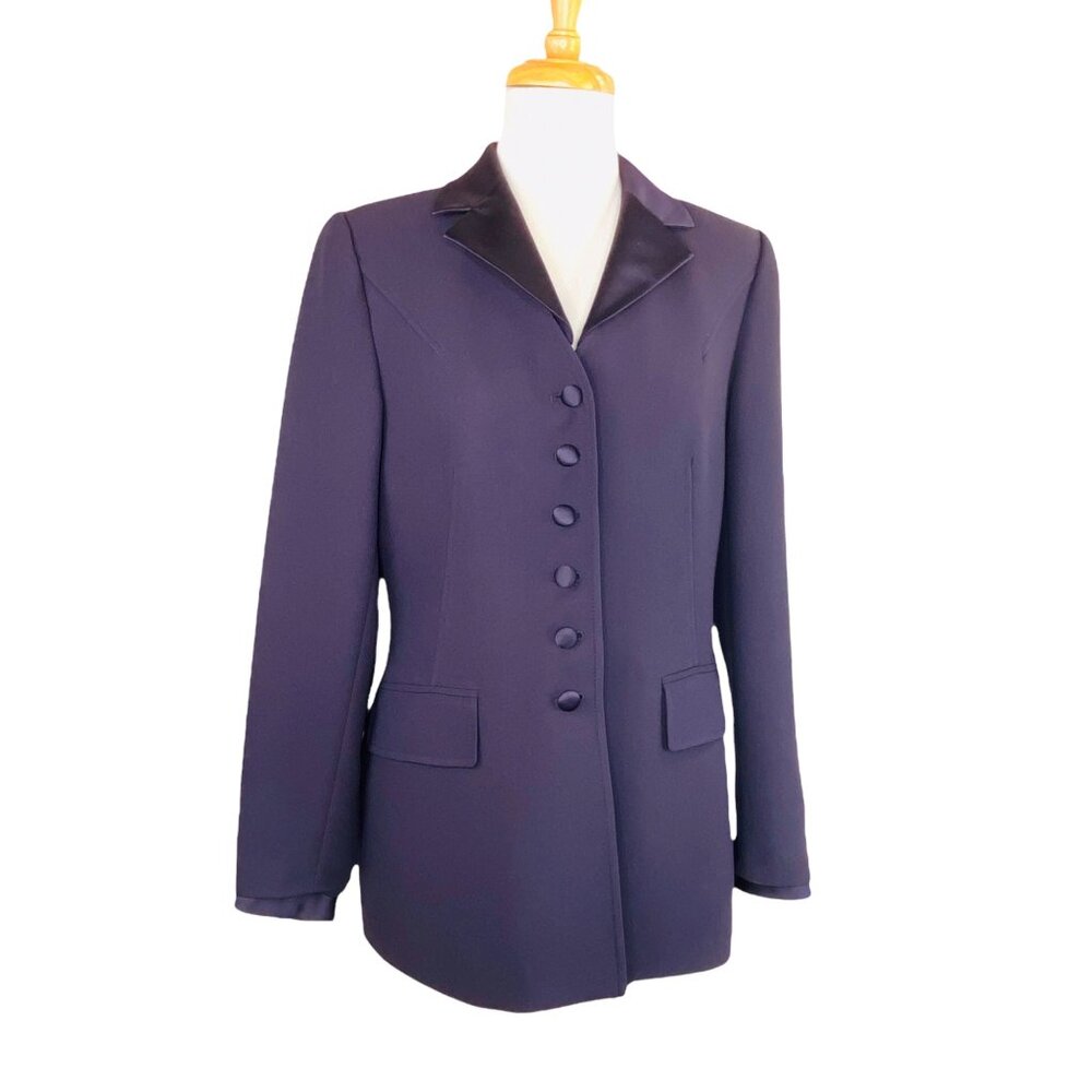 Albert NiponTuxedo Pant Suit Vintage 90s Plum Sz 8 Removable Satin Collar & Cuff - Picture 2 of 11